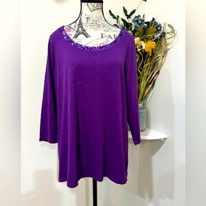 Coldwater Creek Purple Sequence Embellished 3/4 Sleeve Tunic Size 1X